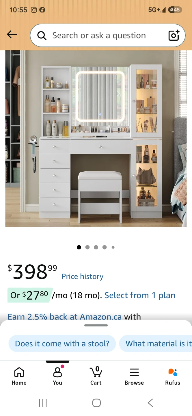 White Vanity Set with Lighted Mirror and Stool - photo 3