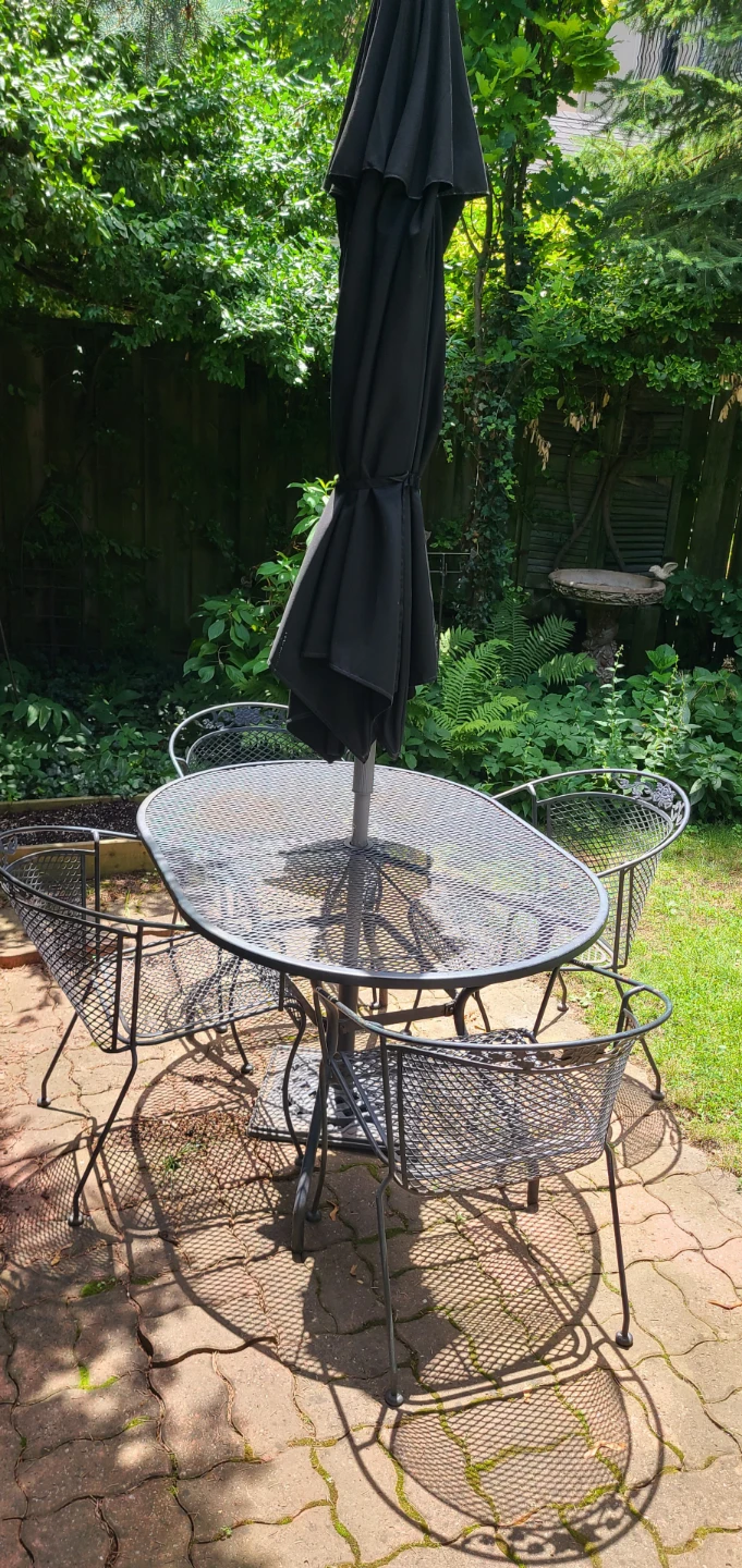 Wrought Iron Patio Set - Table, 4 Chairs, Pads Umbrella, Base - photo 4