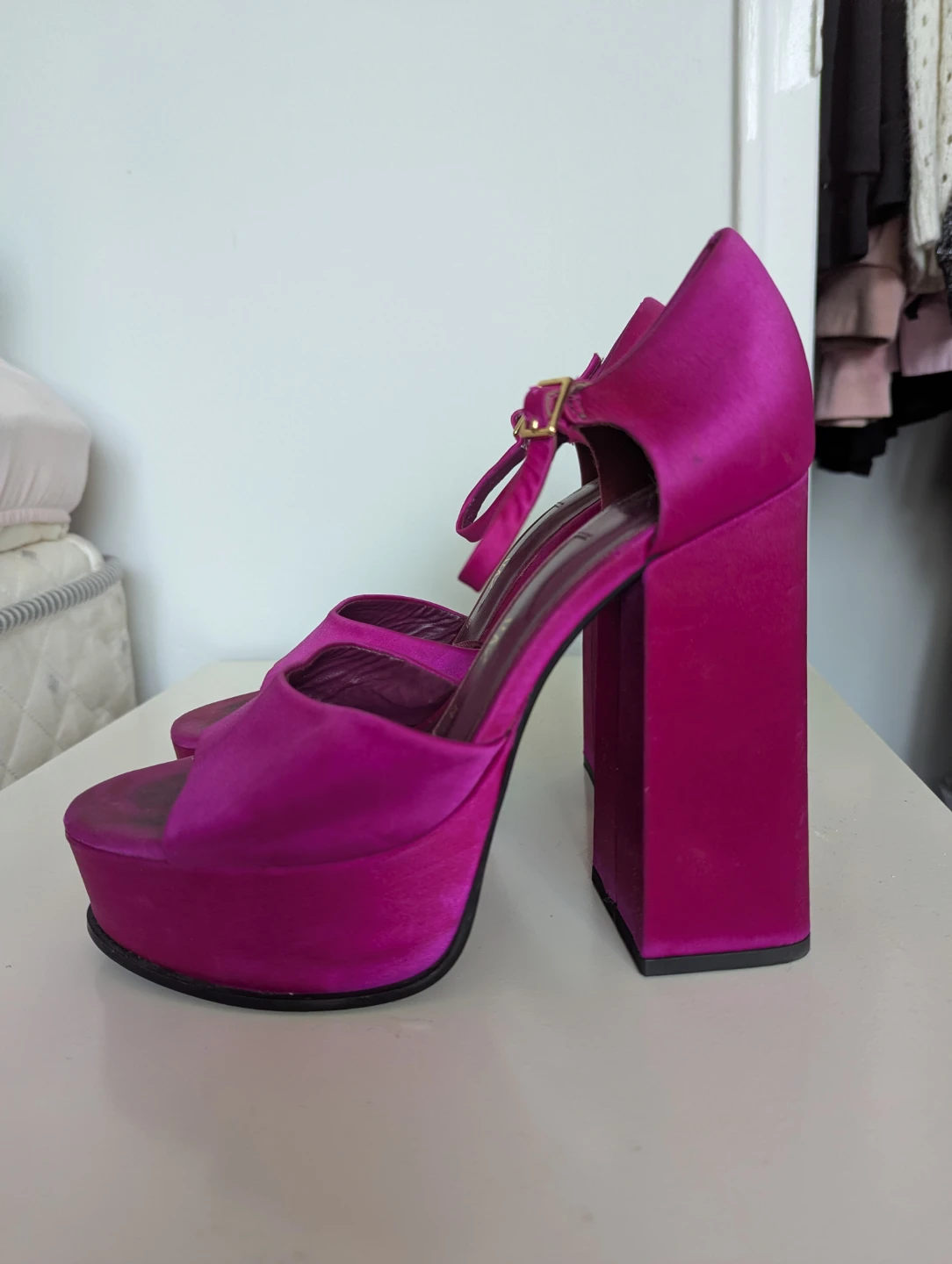 ZARA Fuchsia Satin Platform Heels