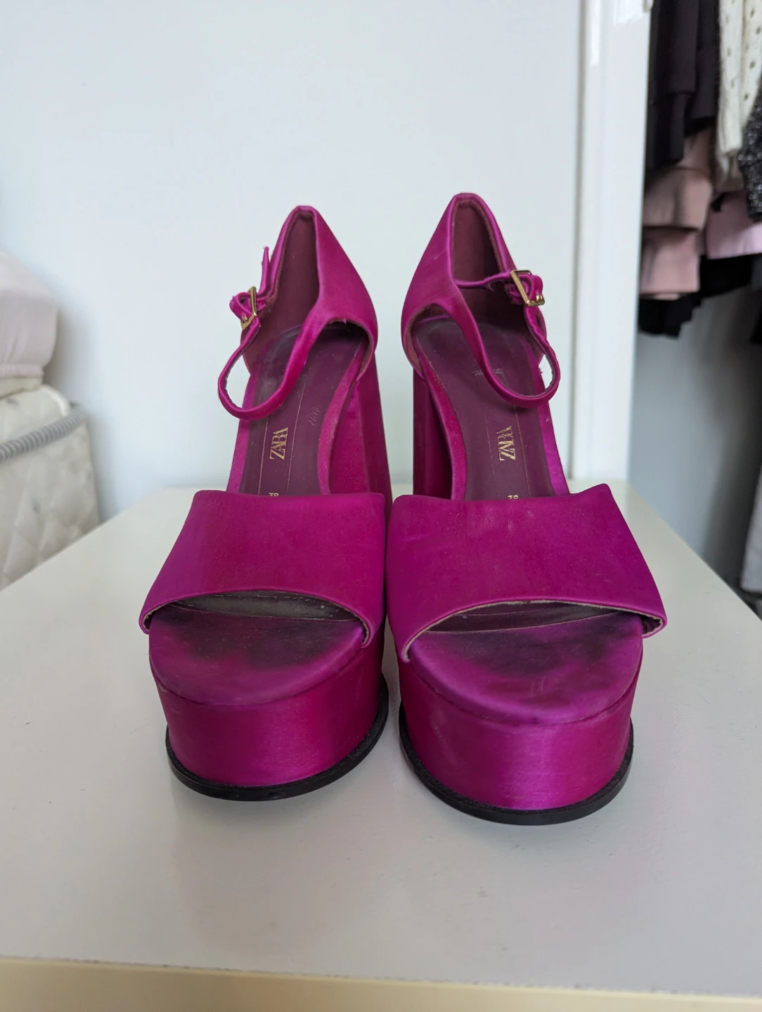 ZARA Fuchsia Satin Platform Heels - photo 2