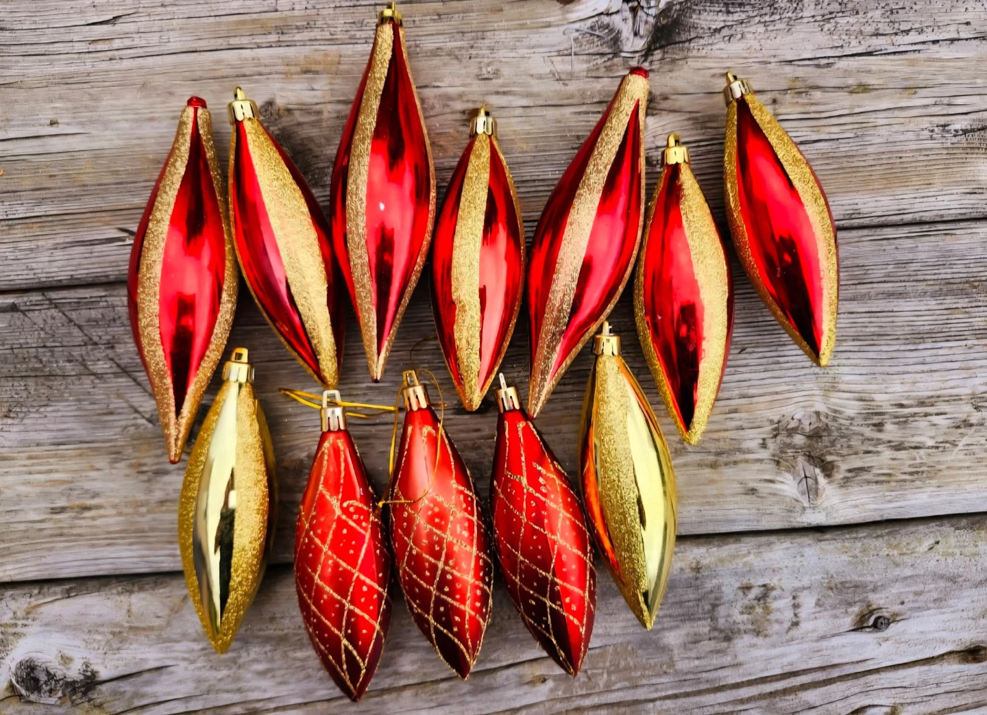 Red & gold teardrop holiday ornaments. $10 for all 12!