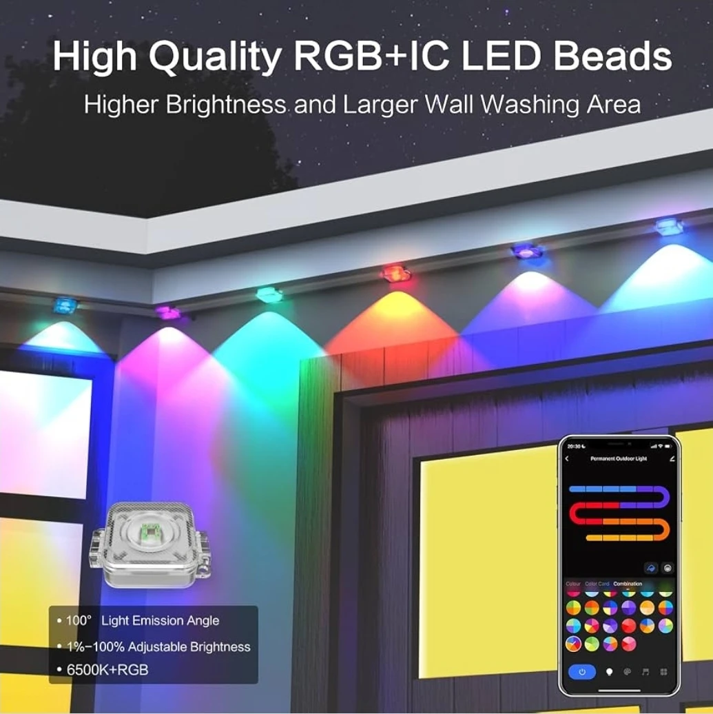 ❤️ 100ft Smart RGB+IC Permanent Outdoor Holiday Track Lights - photo 5