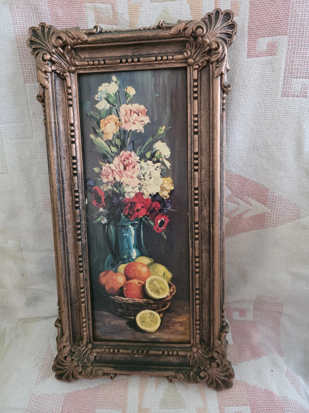 Vintage Framed Floral & Fruit Still Life Paintings (Set of 2) - photo 3