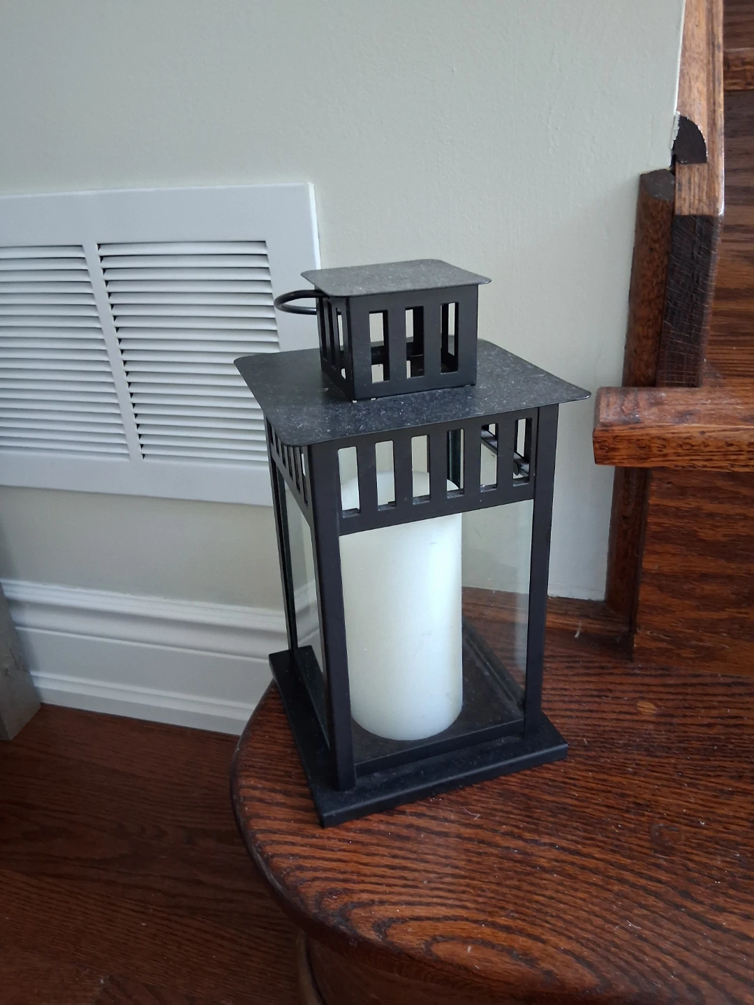 Black Metal Lantern with White Candle