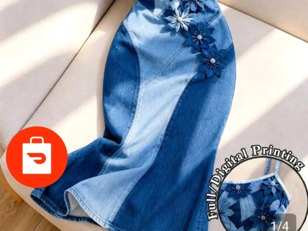 RESYL Blue Denim Floral Dress