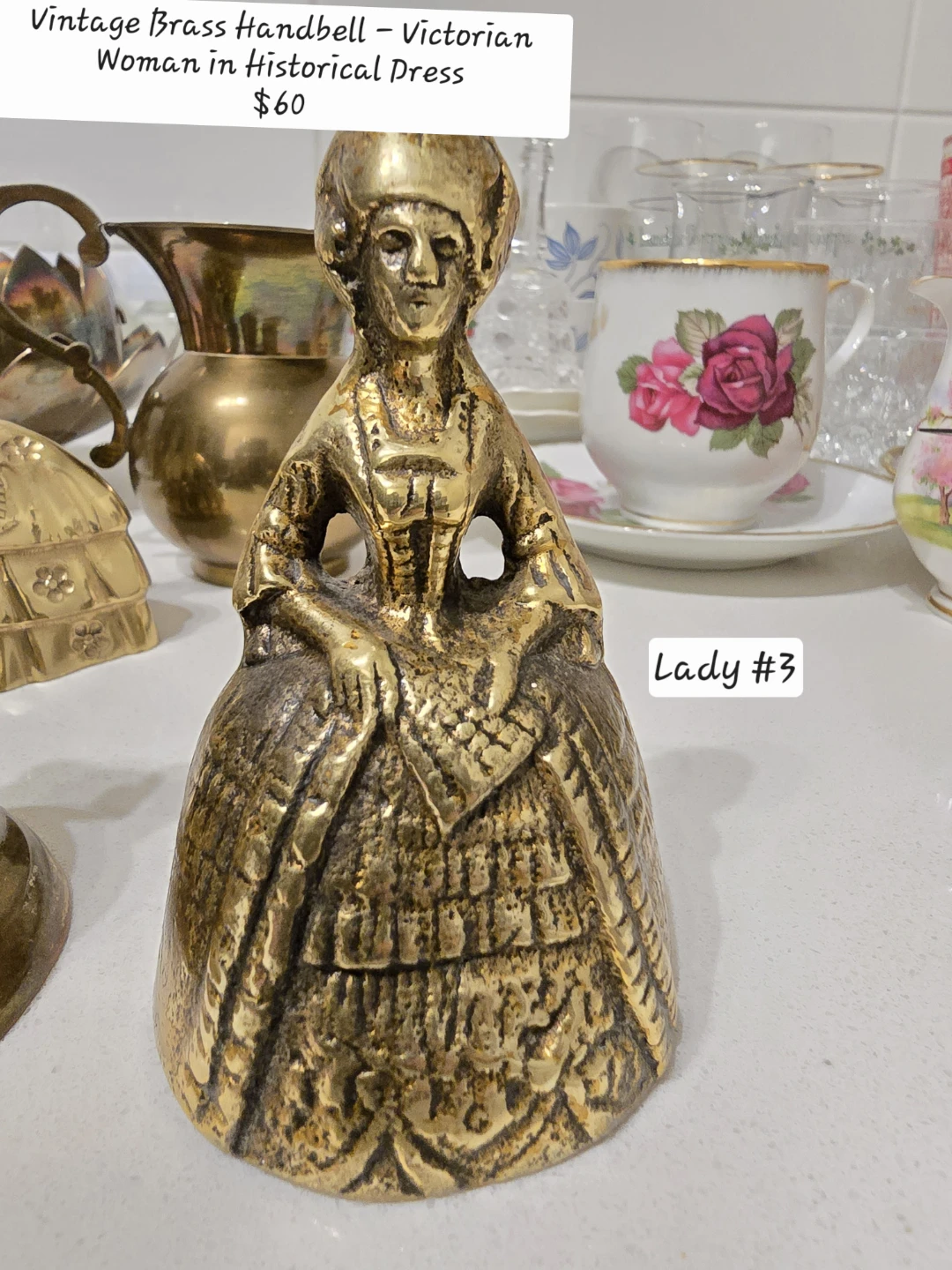 Vintage Brass Handbell - Victorian Woman