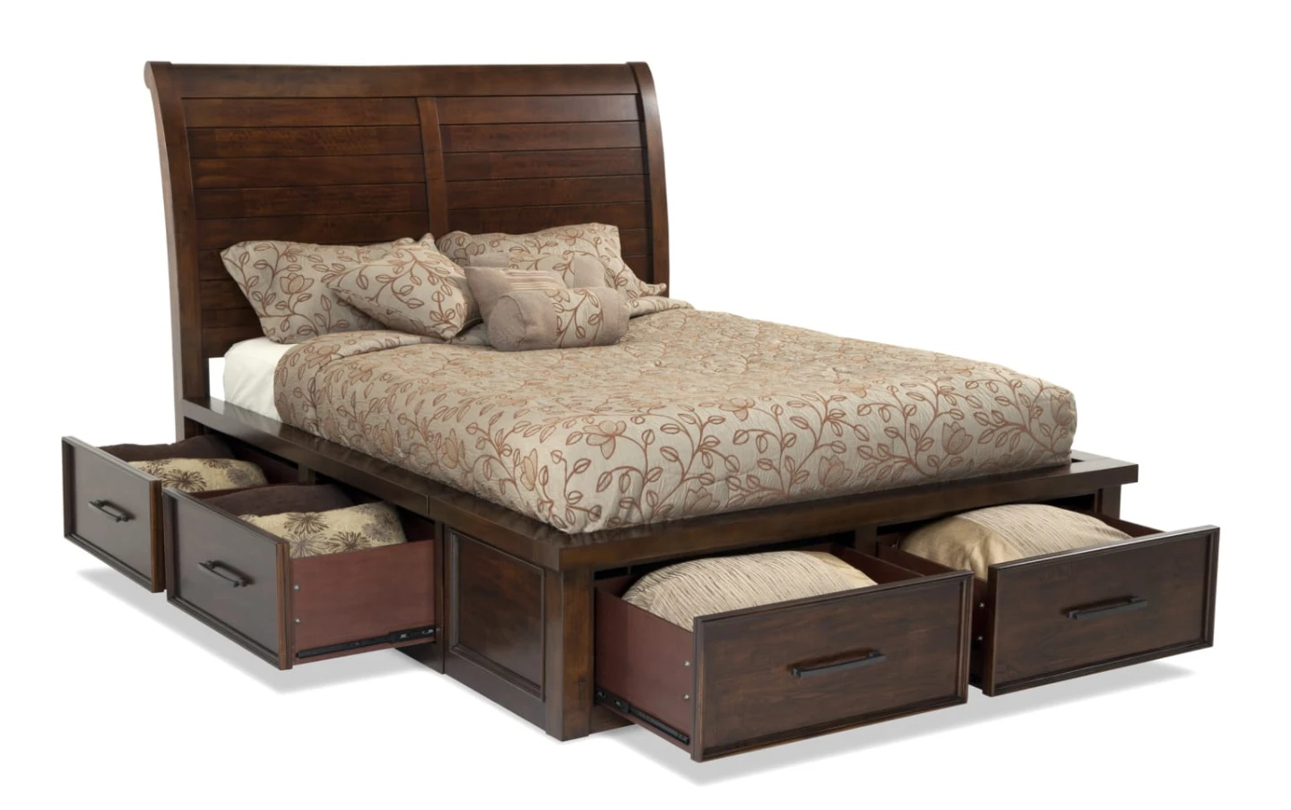 Wooden Sleigh Bed Frame with Storage Drawers