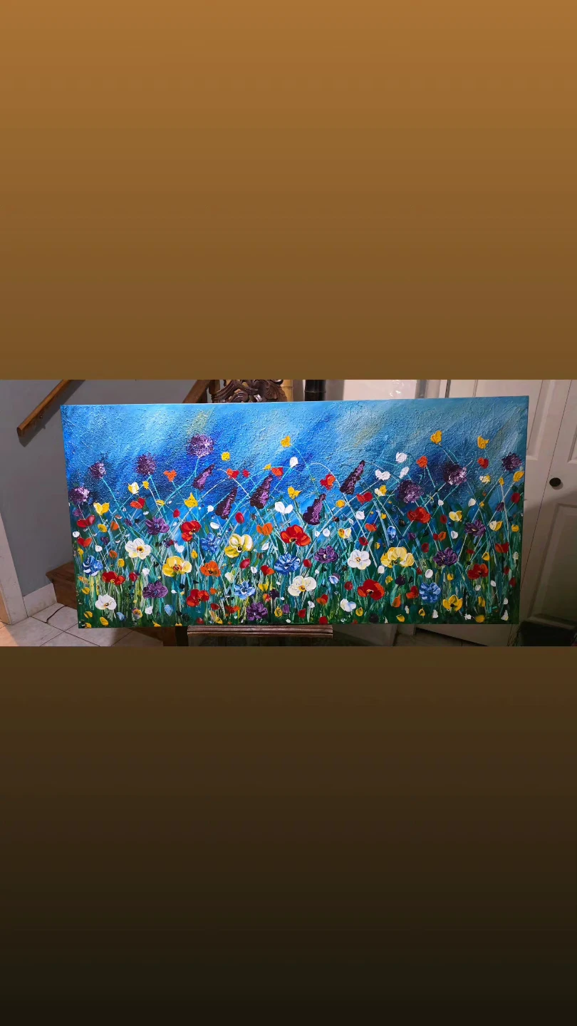 Huge original hand-painted painting Canadian artist Wild Flowers