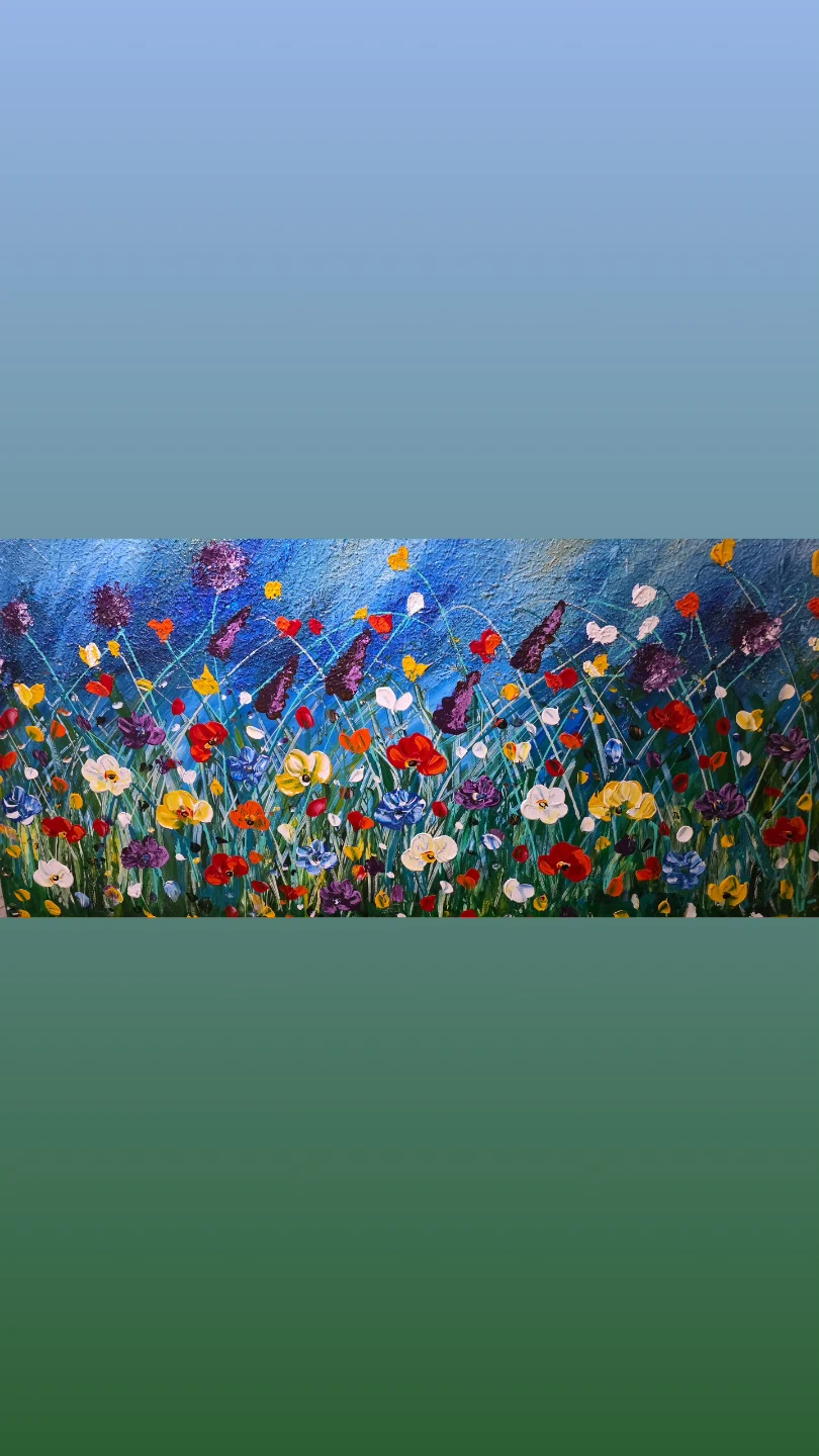 Huge original hand-painted painting Canadian artist Wild Flowers - photo 2