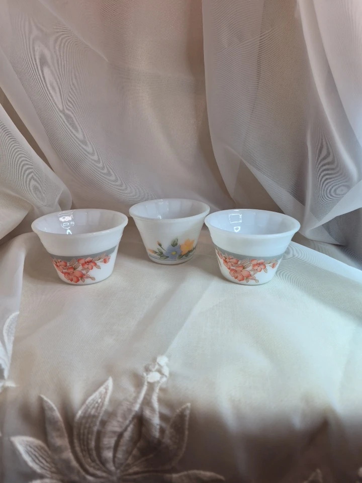 Lot of 3 Indopal Floral Milk Glass Custard Bowls