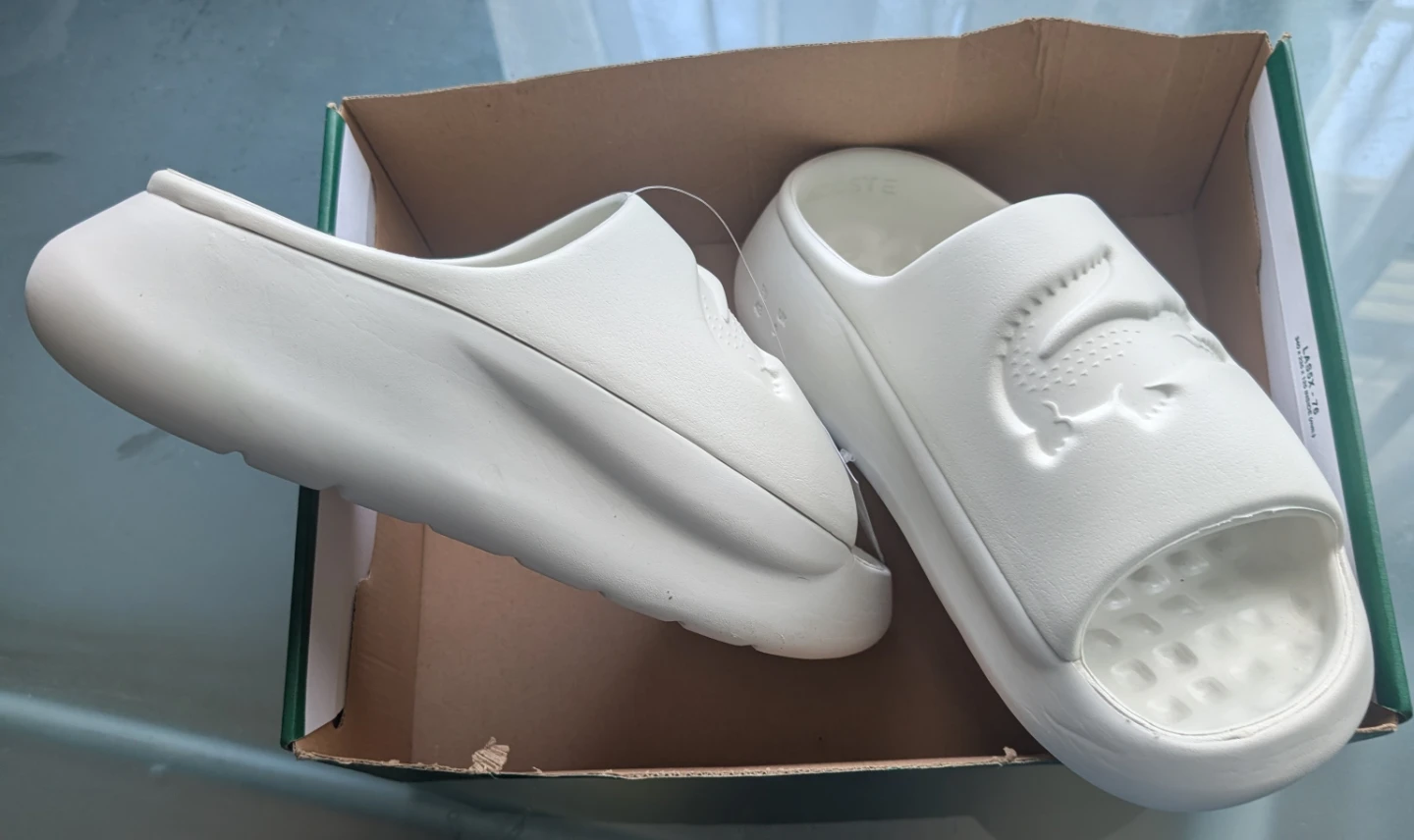 White Lacoste Slides - photo 2