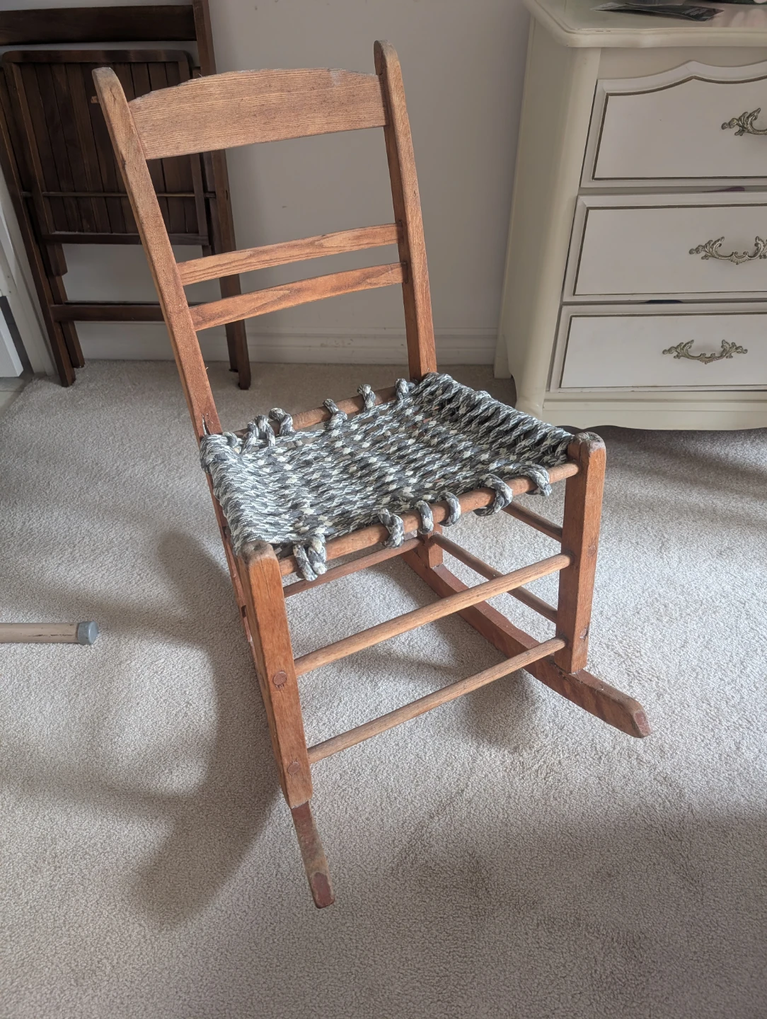 Antique Wooden Rocking Chair with Woven Seat