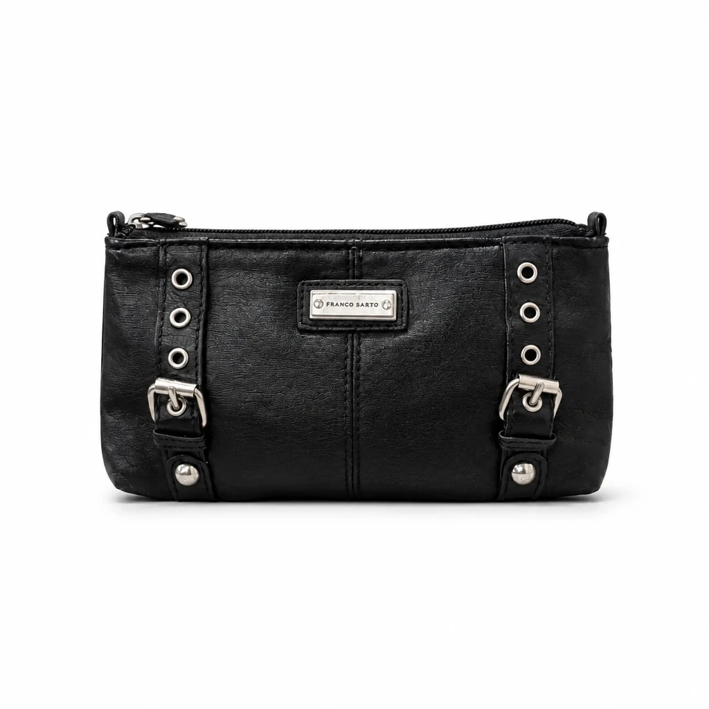 Franco Sarto Black Faux Leather Baguette Shoulder Bag