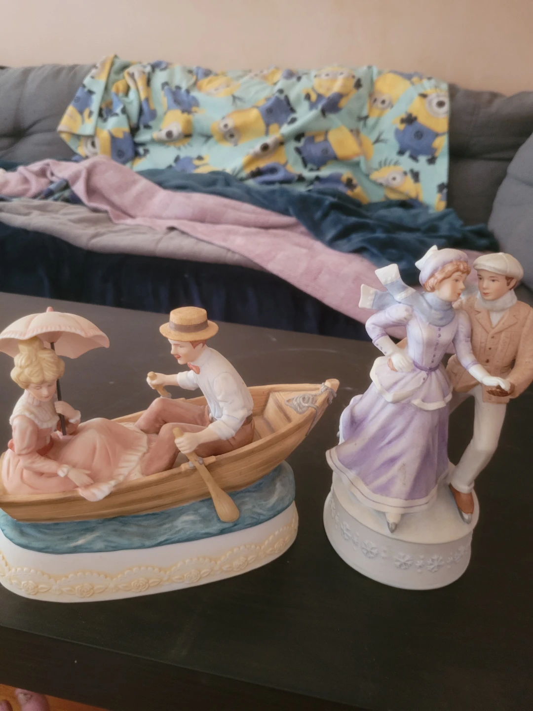 Musical Figurines - Couple on Ice and Boat Scene