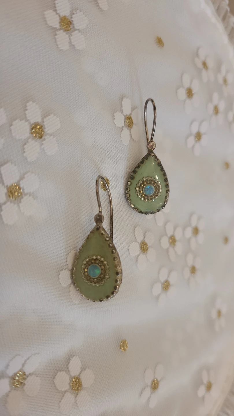 Sterling Silver Teardrop Earrings with Opal Stone - photo 2