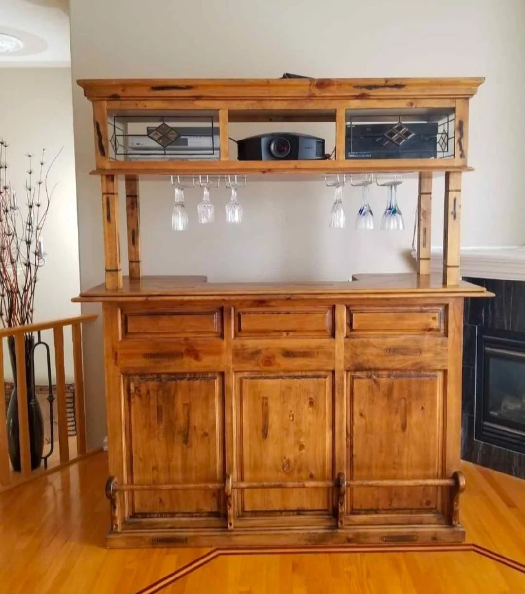 Wooden Bar with Stained Glass Accents