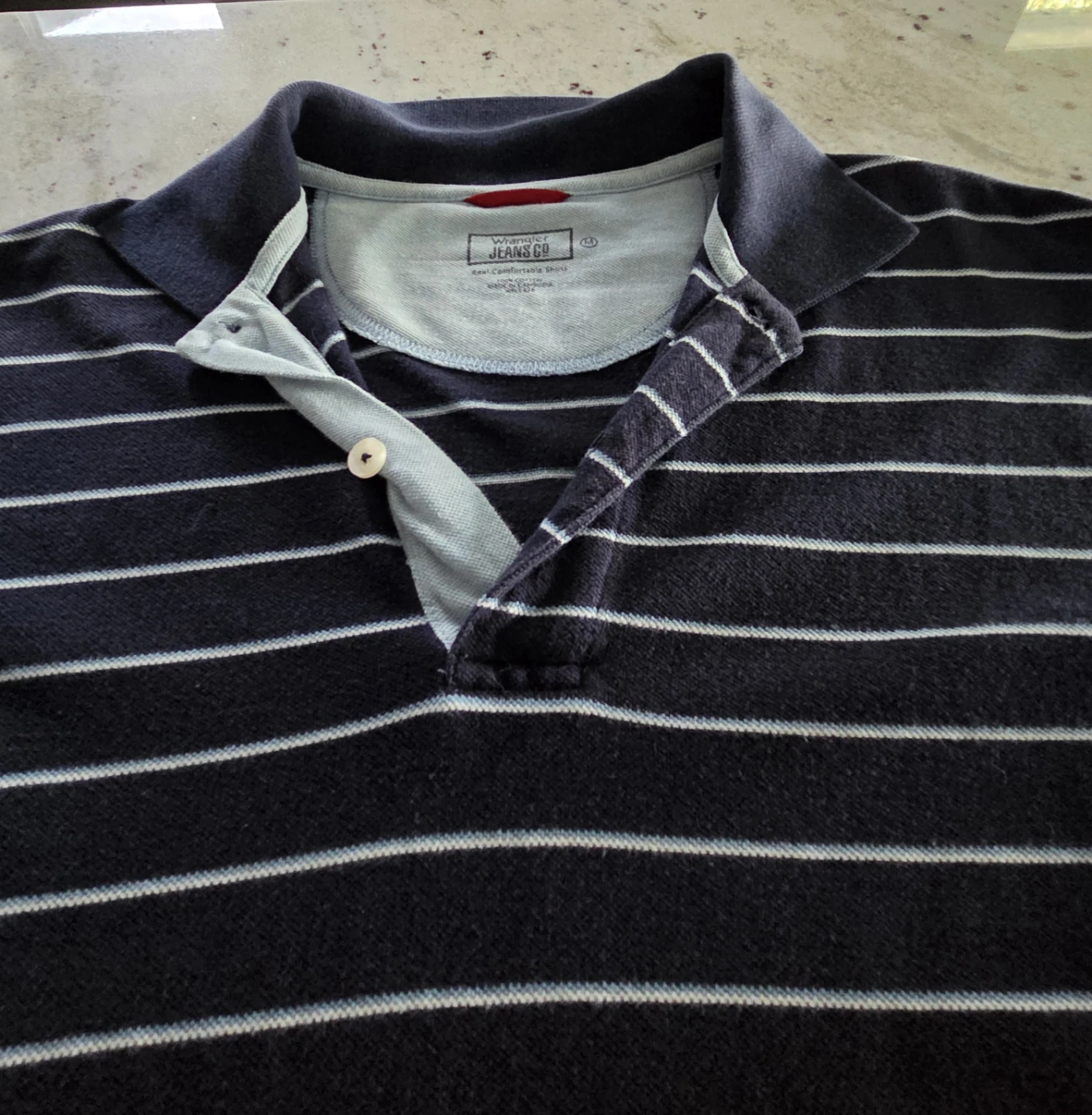 Navy and White Striped Polo Shirt - photo 2