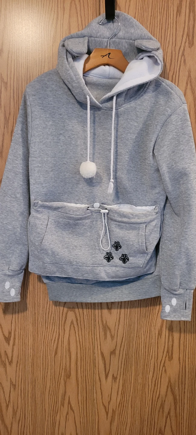 Grey Hoodie with Pet Pocket - Size M