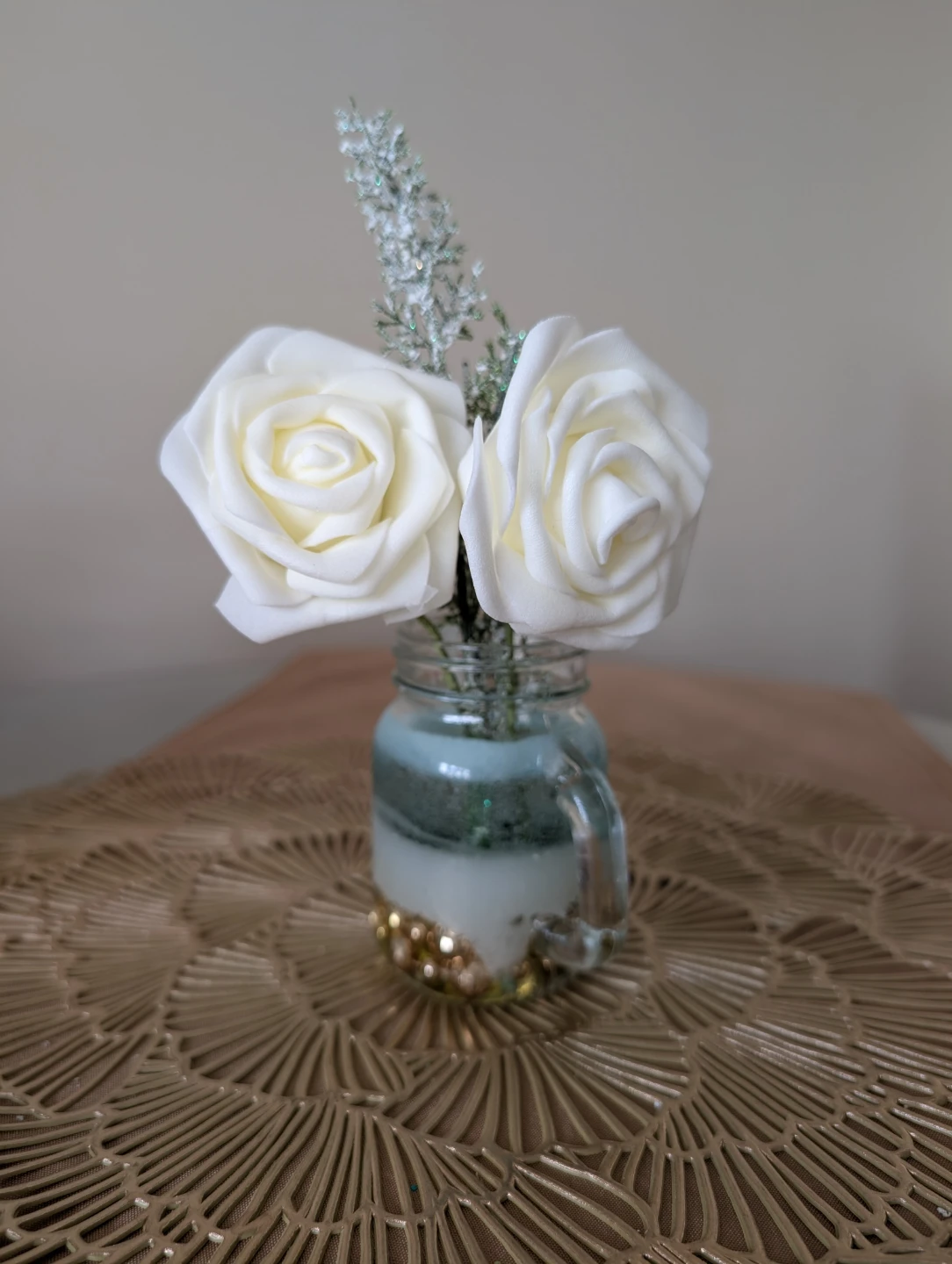 White Rose Mason Jar Arrangement