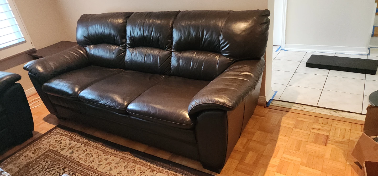 Dark Brown Leather Loveseat and Sofa Set - photo 2