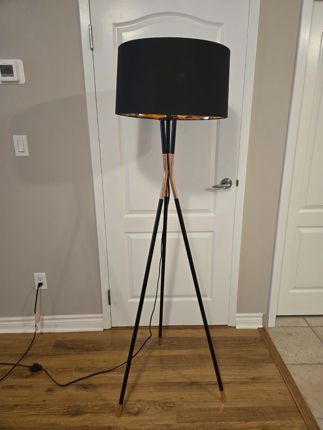 Tripod Floor Lamp - Black and Copper Drum Shade - photo 2