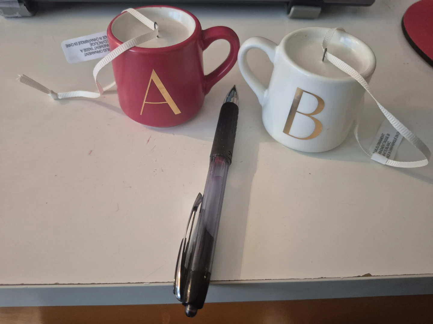 Indigo Mug Ornament - Initials A and B - Brand new in box