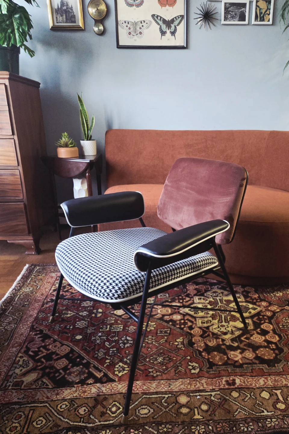 MCM Bauhaus Inspired Houndstooth Pattern Accent Armchair