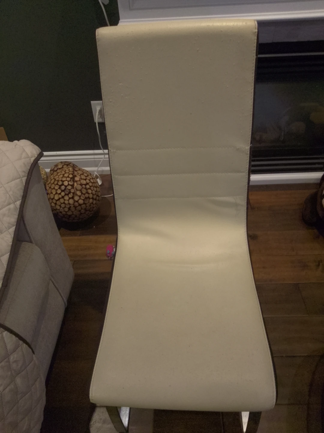 Cream and brown faux leather dining chair × 6