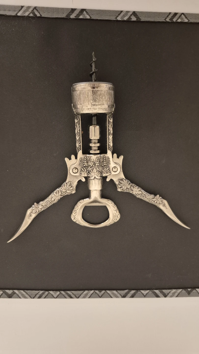 Vintage Pewter Corkscrew with Grape & Barrel Design - photo 3