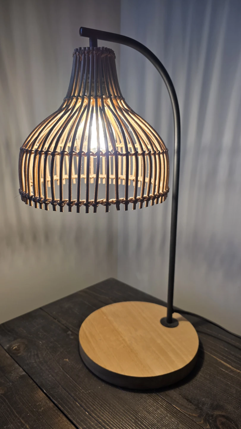 Rattan Table Lamp with Wood Base