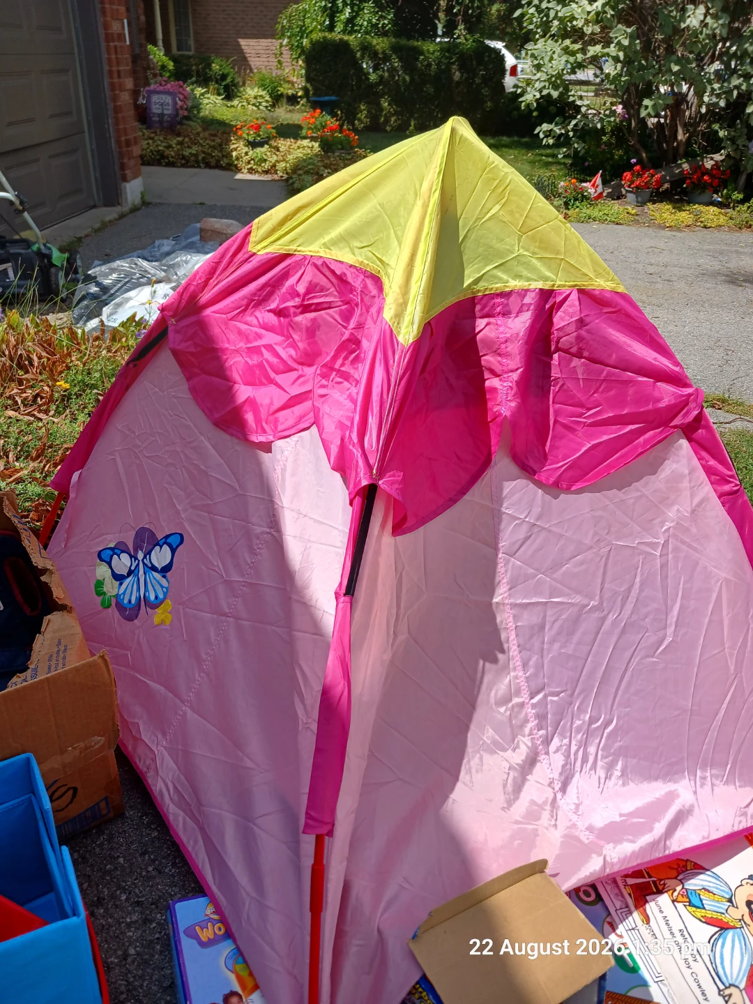 Pink and Yellow Play Tent with Butterfly Design