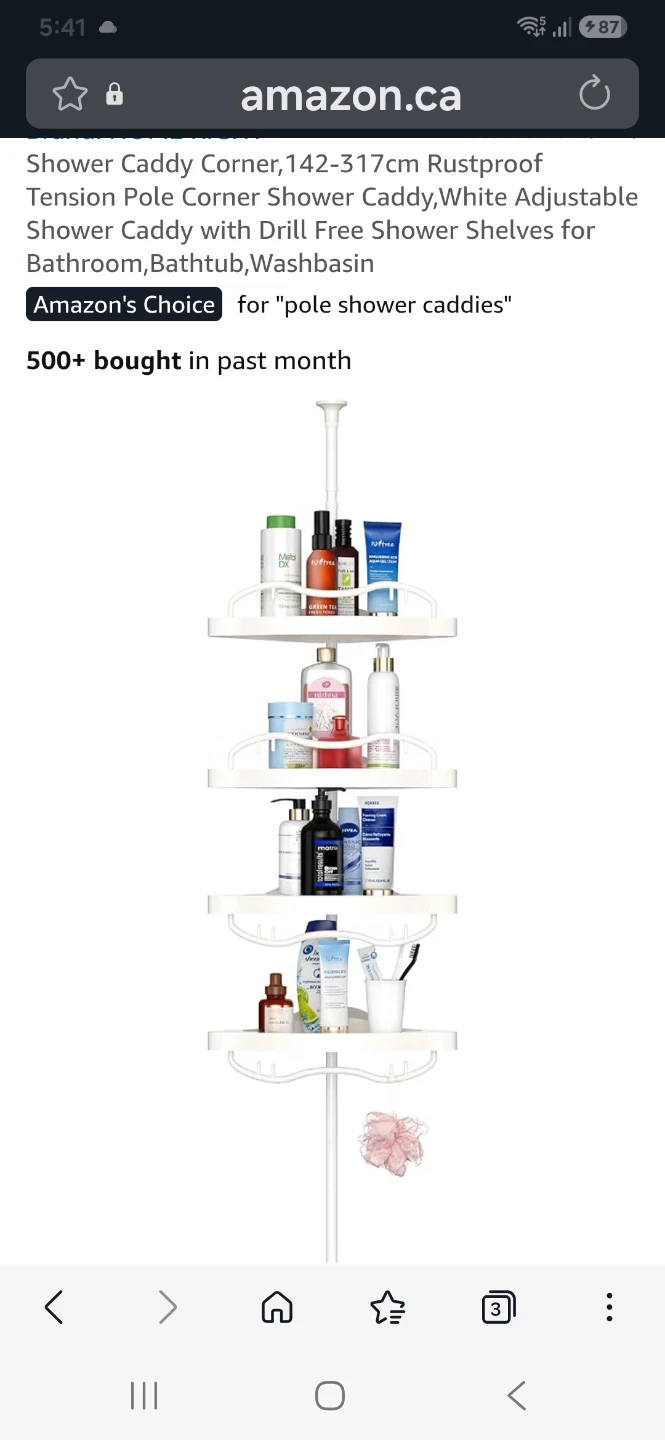 Daneried Shower Caddy Corner, Tension Pole, White. - photo 4