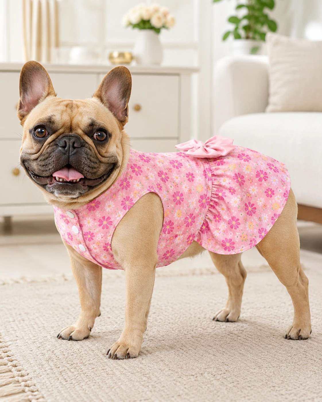 New Pink Floral Dog Dress with Bow