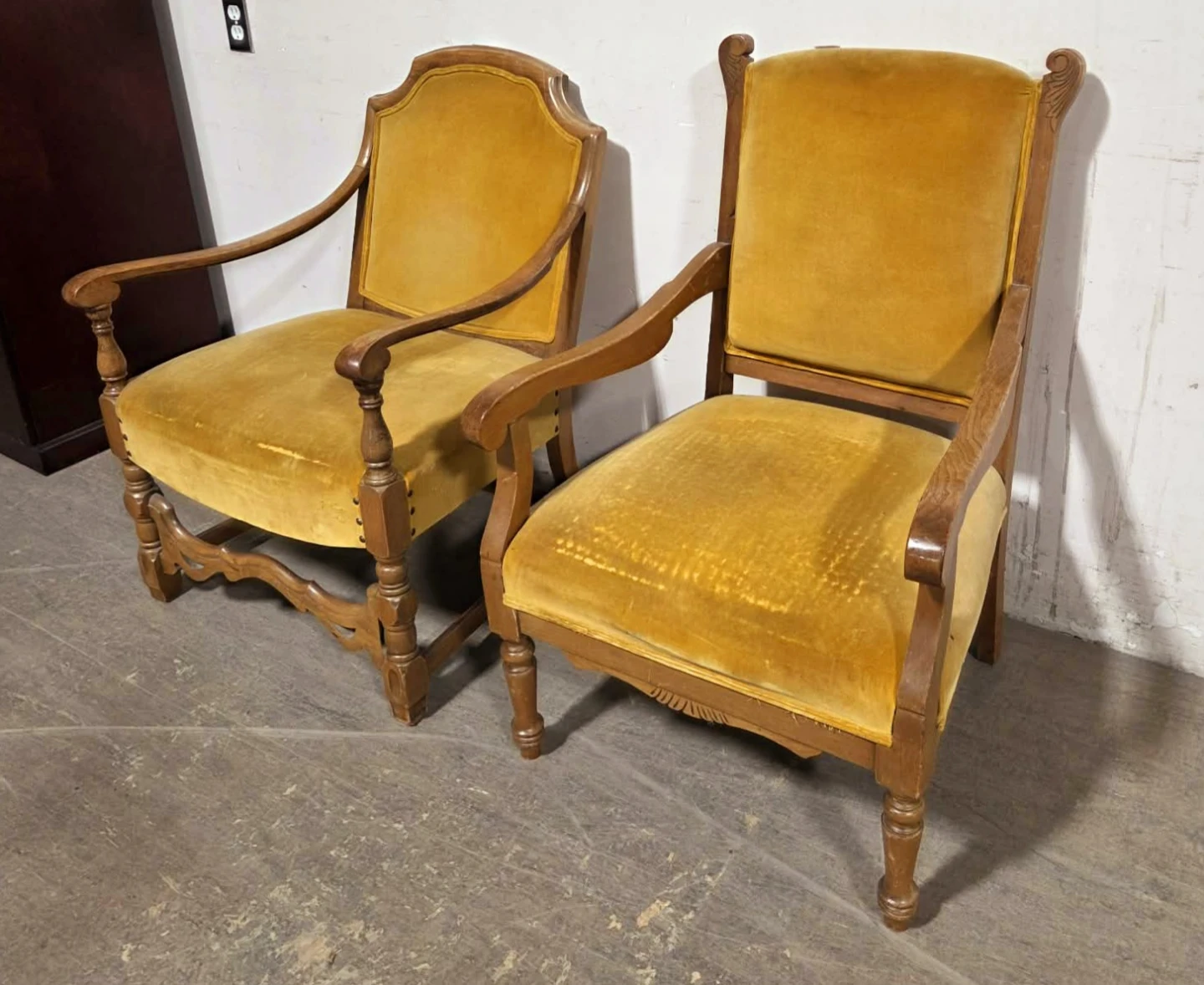 Antique Solid Walnut Accent Chairs With Mustard Yellow Cushions - photo 2