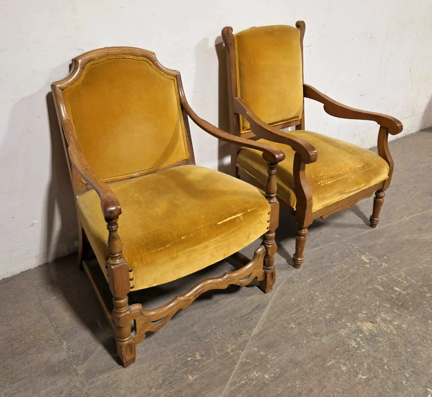 Antique Solid Walnut Accent Chairs With Mustard Yellow Cushions - photo 3