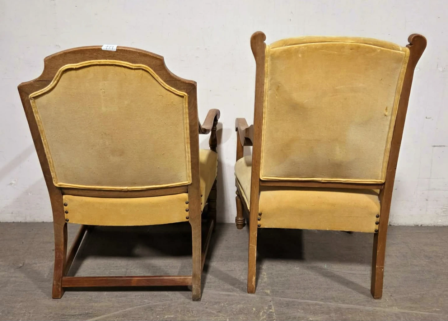 Antique Solid Walnut Accent Chairs With Mustard Yellow Cushions - photo 4
