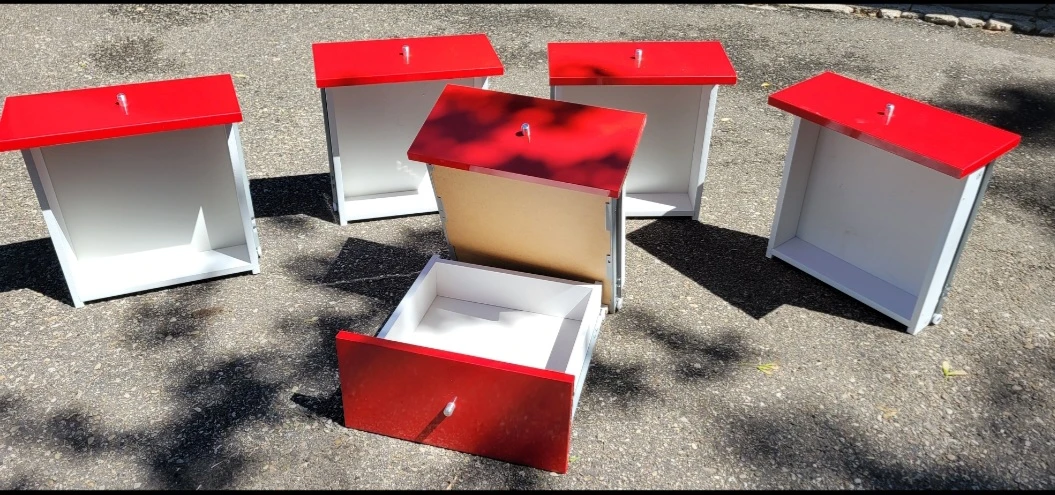 Set of 3 Red & White Ikea kallax inserts w/ double drawers. - photo 3