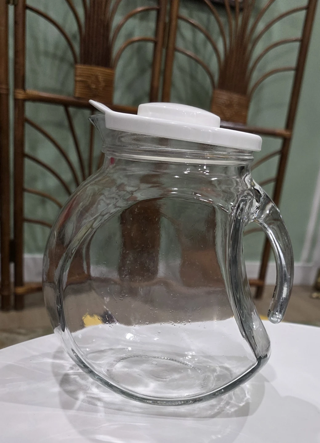 Vintage Glass Pitcher with White Lid - photo 2