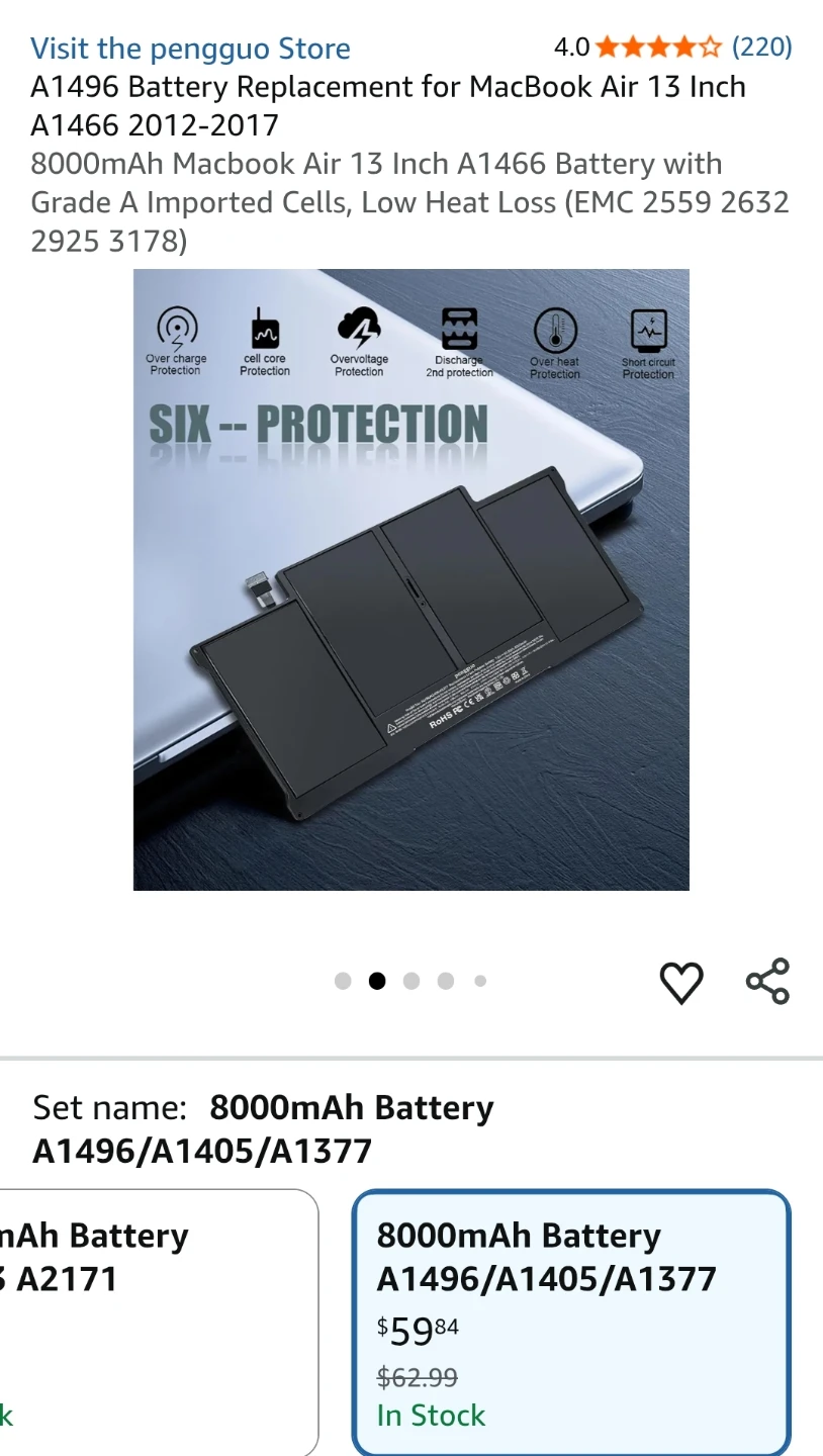 Replacement Battery for MacBook Air 13 Inch A1466 (2012-2017) - photo 2