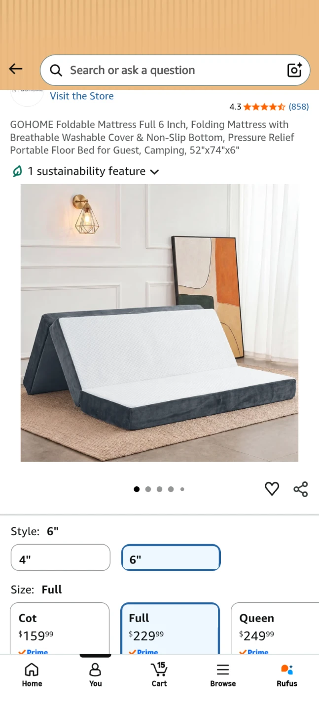 Foldable Mattress Full/Queen 6 Inch foam