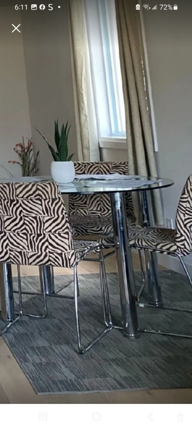 Glass Dining Table Set with Zebra Print Chairs - photo 3
