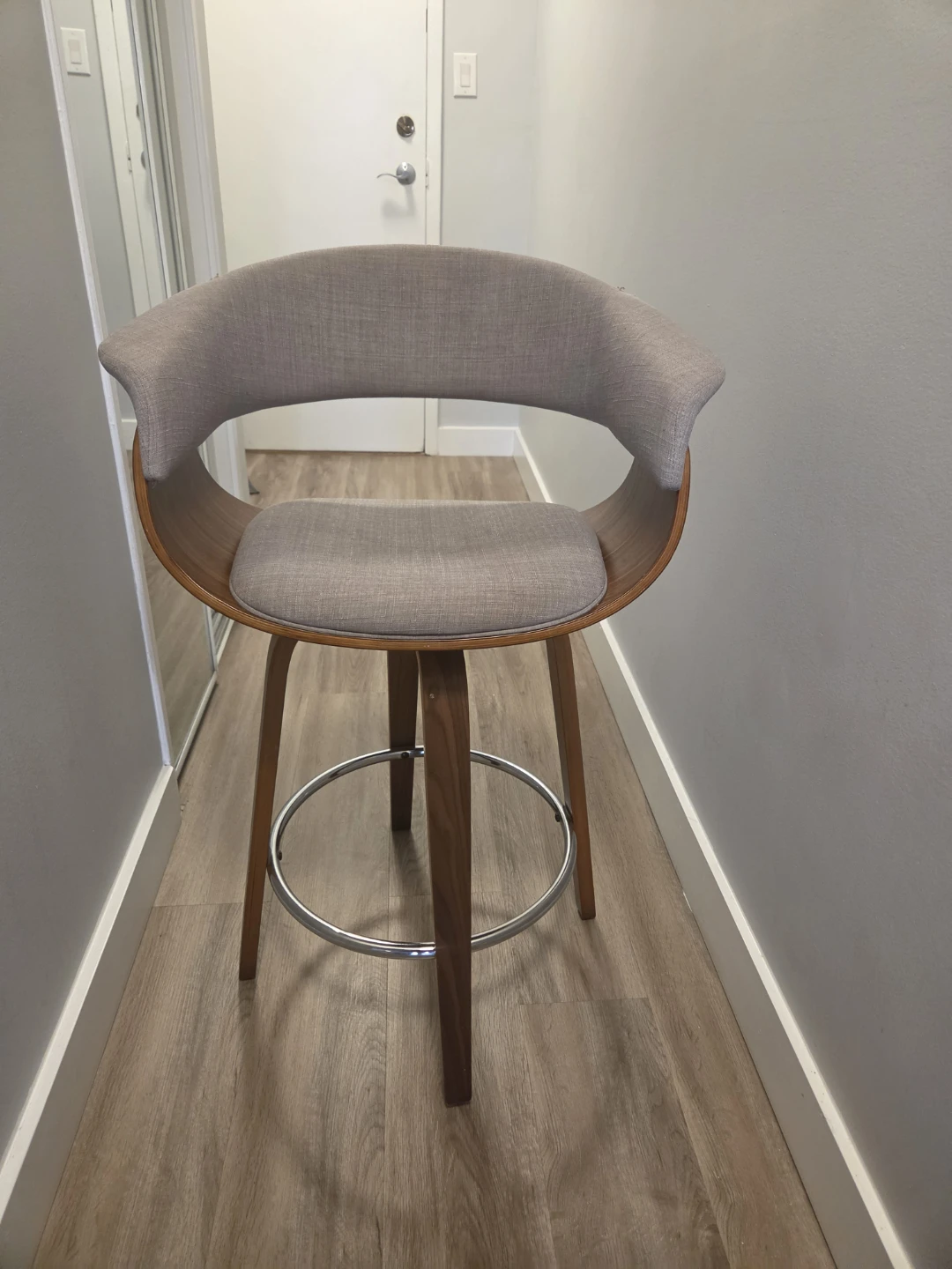 Bar Stool - Grey Fabric and Wood - photo 2