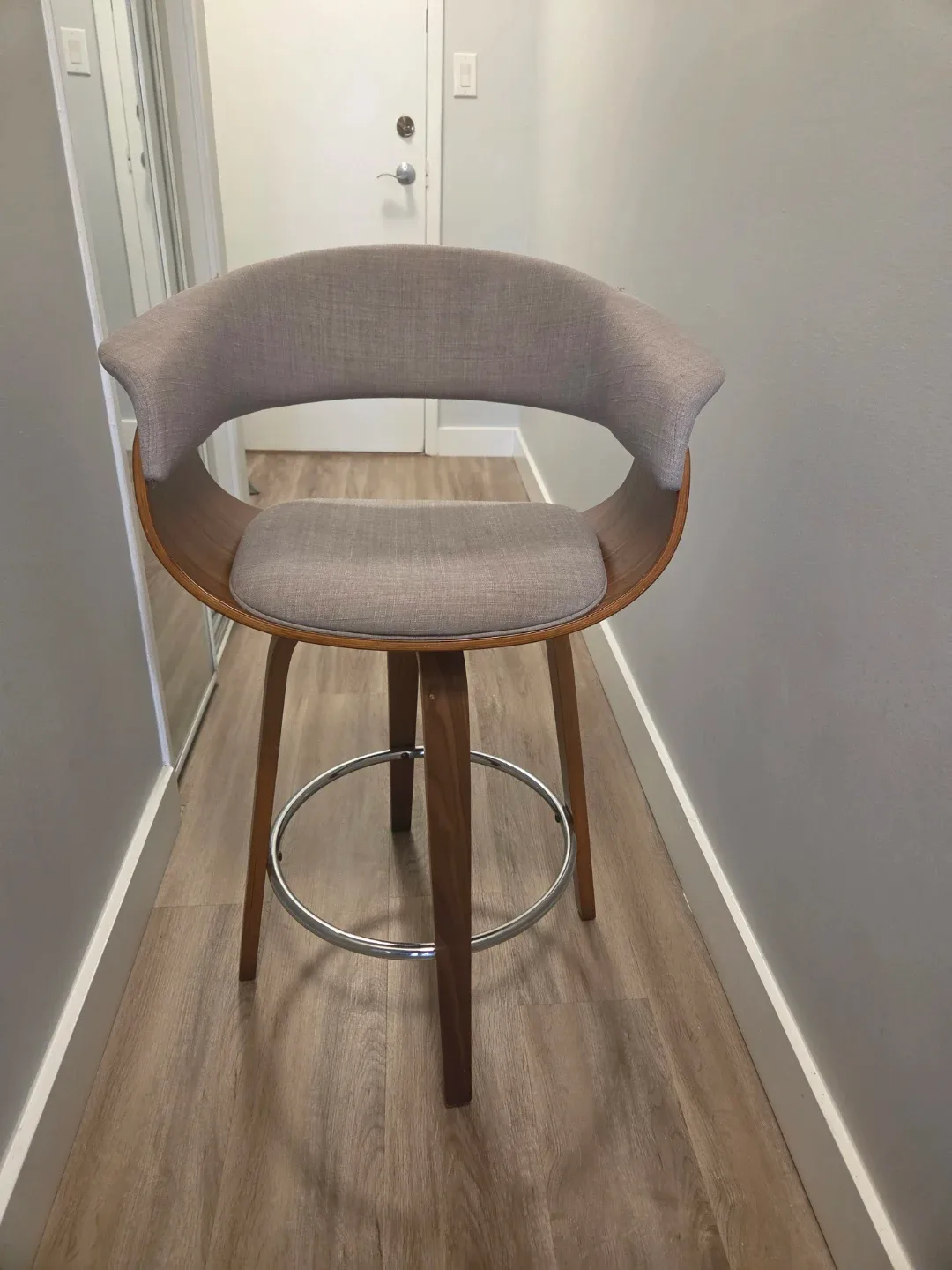 Bar Stool - Grey Fabric and Wood - photo 2