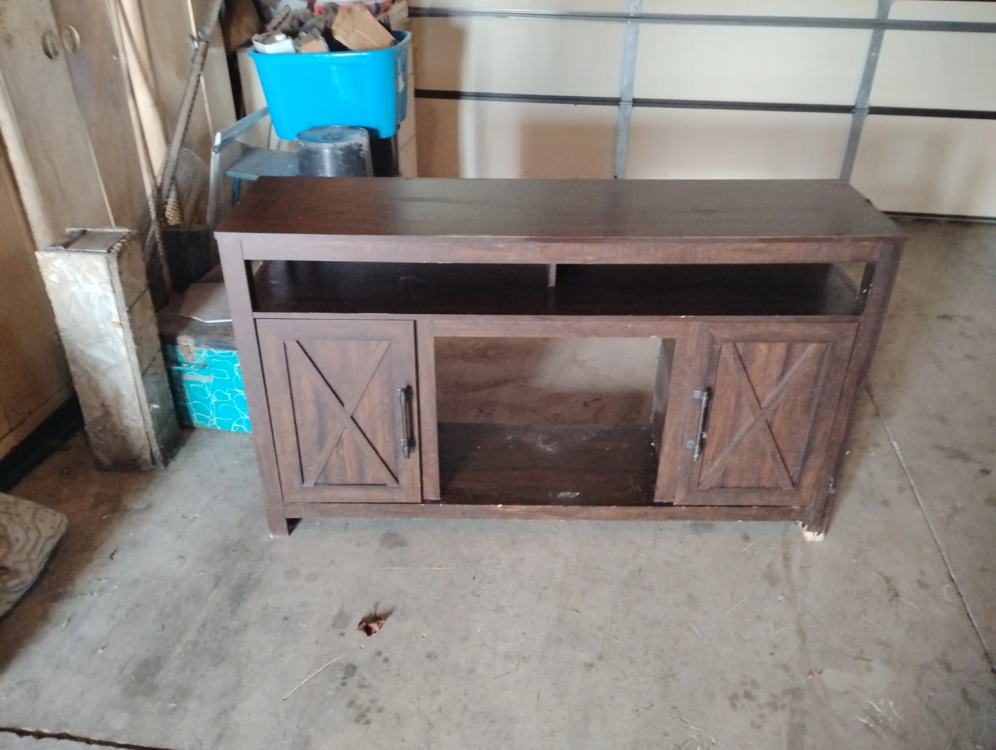 Dark Wood TV Stand with Cabinet Doors