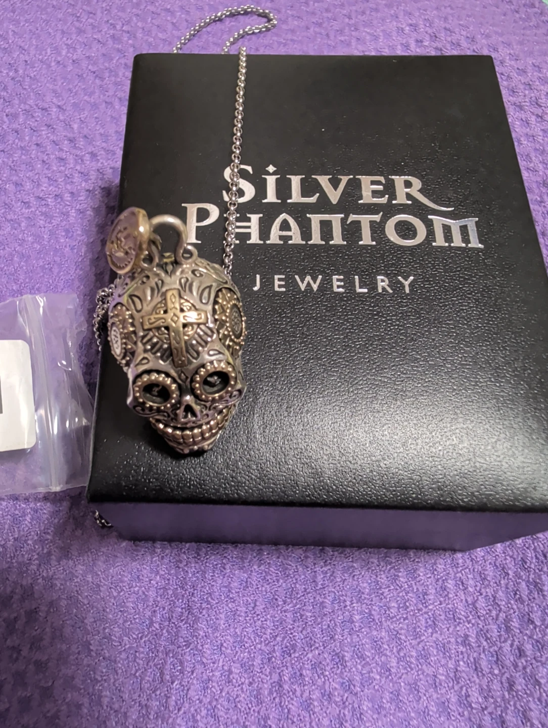 Silver Phantom Jewelry Sugar Skull Pendant Necklace - photo 3
