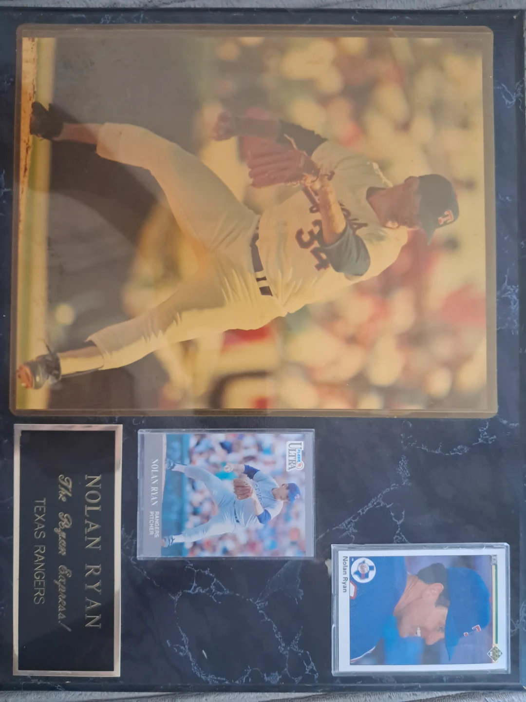 Nolan Ryan Texas Rangers Framed Photo and Baseball Cards