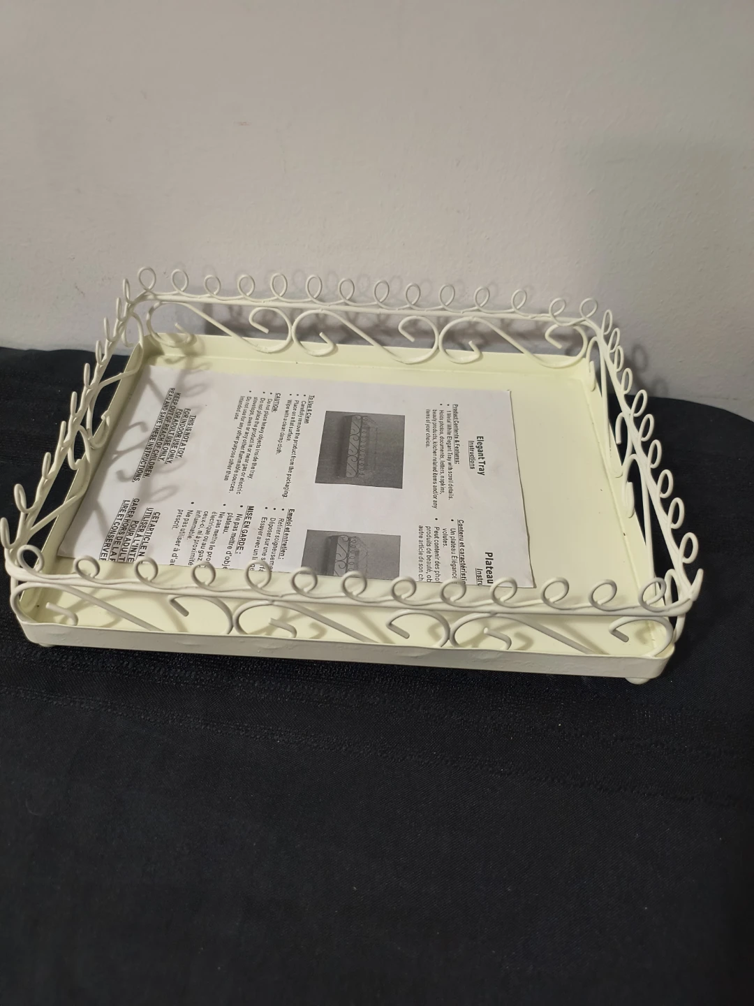 Elegant Tray Decorative Metal Scrollwork Ivory