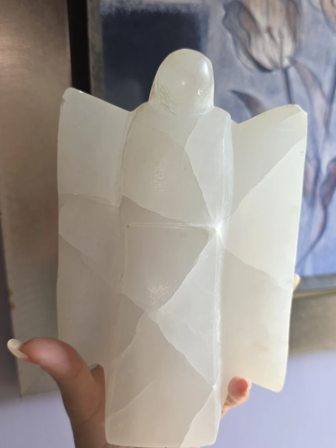 Large Carved Selenite Angel Statue & Lamp
