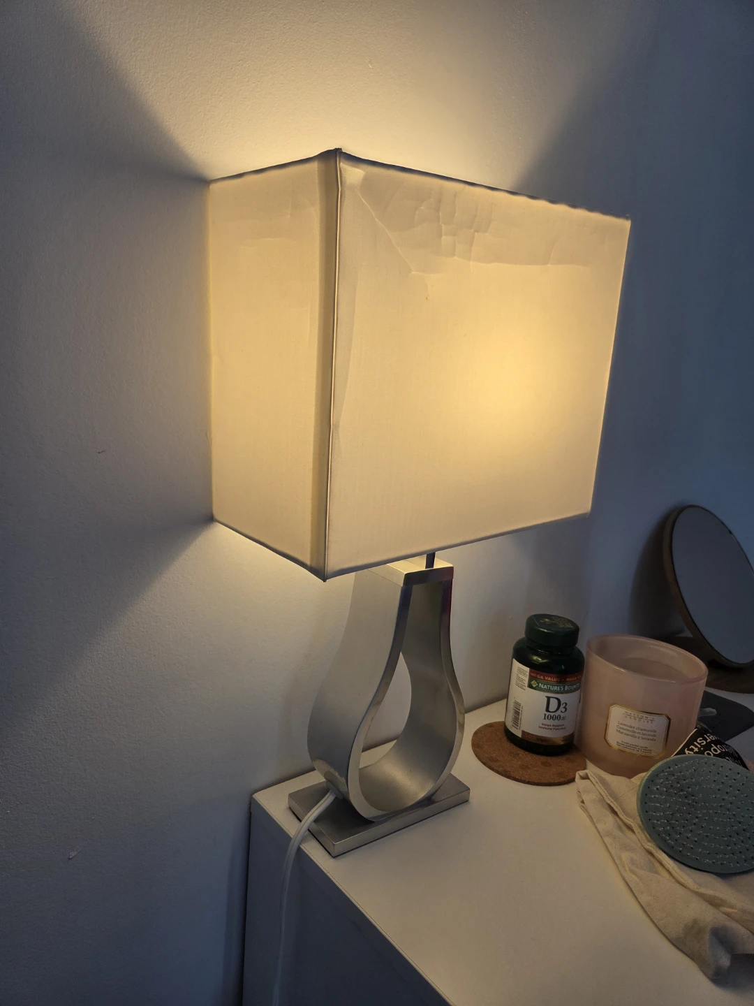 Modern Silver Table Lamp with White Shade - photo 4