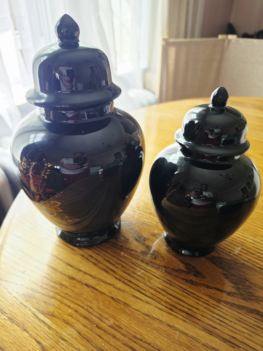 Pair of black ceramic ginger jars